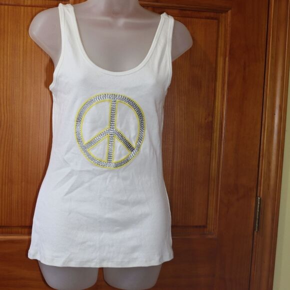 INC International Concepts Vintage 90s Peace Sign Embroidered Tank Top White LG - Picture 2 of 10